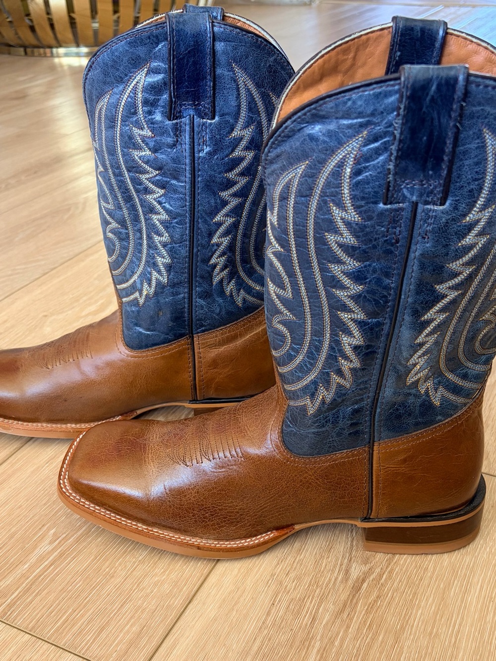 NEW Men's Two-Tone Western Leather Boots - Brown & Blue